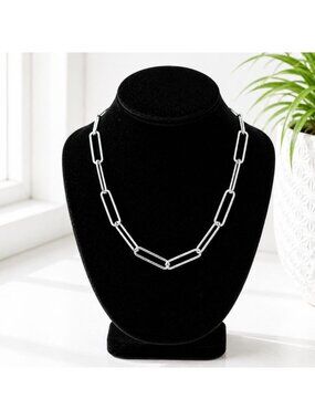 Silver-Tone Paperclip Chain Necklace With Lobster Clasp Adjustable Length 16-20